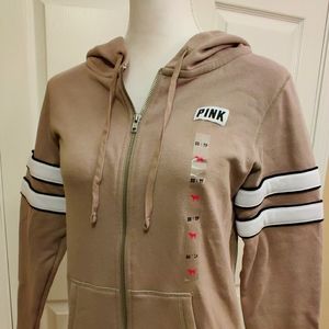 NWT PINK Victoria's Secret Full Zip Hoodie Tan XS